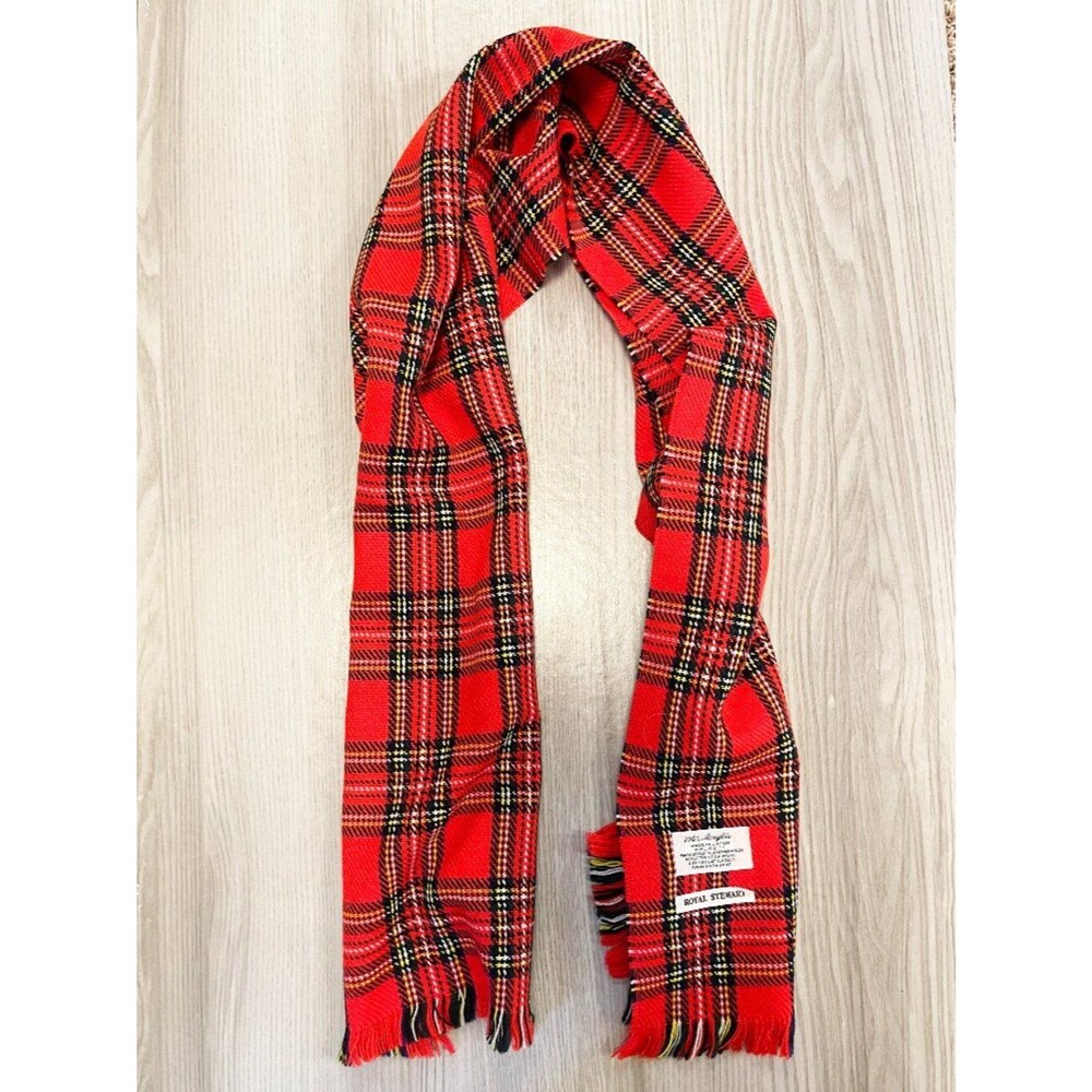 Royal Stewart Tartan Scarf 100% Acrylic Red Plaid Fringe Made in Japan Unisex
